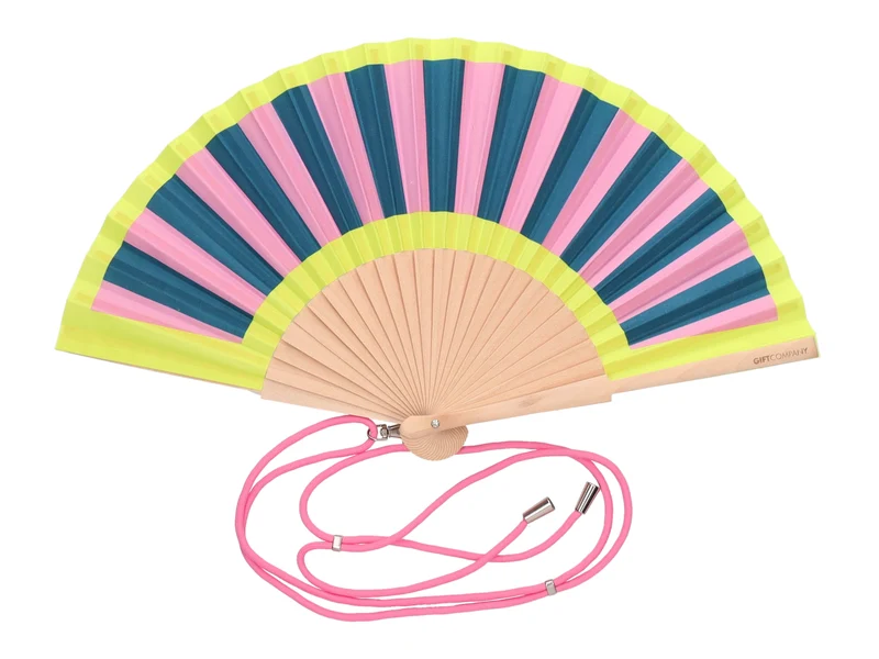Giftcompany Fififan Fächer Streifen rosa/petrol/gelb 23cm