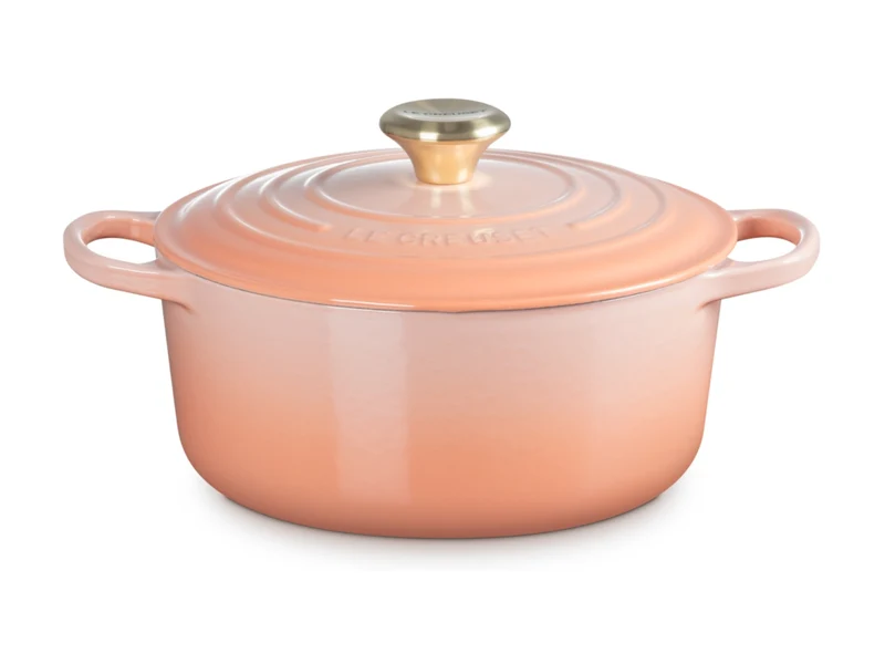 Le Creuset Bräter Signature rund mit Goldknopf pêche 24cm