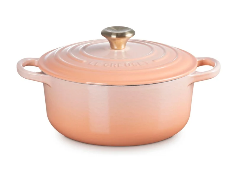 Le Creuset Bräter Signature rund mit Goldknopf pêche 20cm
