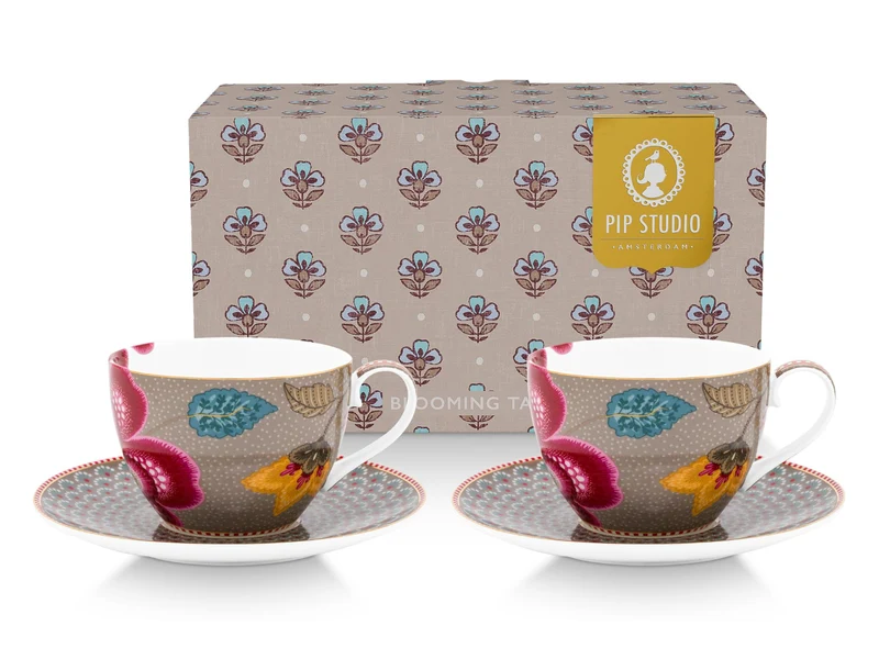 PIP STUDIO Blooming Tales Fantasy Khaki Tasse mit Untertasse 0,3l Set2