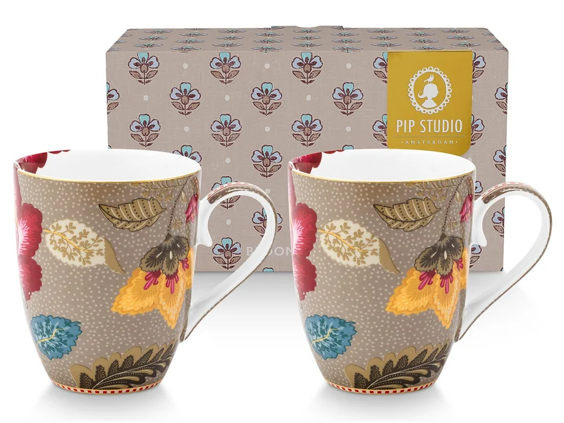PIP STUDIO Blooming Tales Fantasy Khaki Large Henkelbecher 0,365l Set2