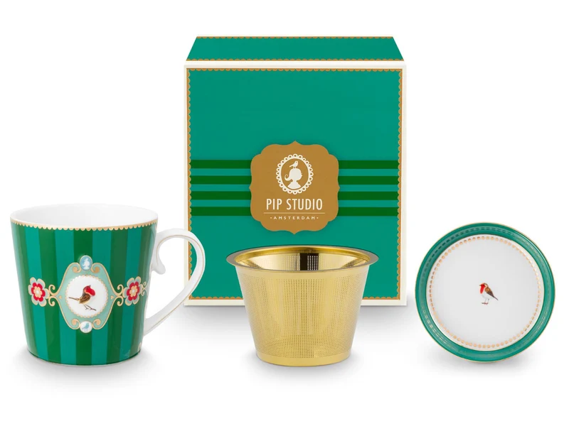 PIP STUDIO Love Birds Medallion Stripes Emerald-Green Teeset für eine Person 0,3l
