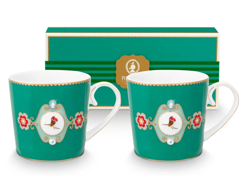 PIP STUDIO Love Birds Medallion Emerald Henkelbecher Small 0,15l Set2