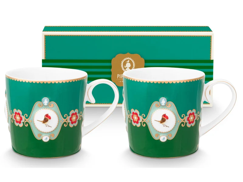 PIP STUDIO Love Birds Medallion Emerald-Green Henkelbecher Small 0,15l Set2