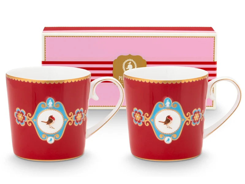 PIP STUDIO Love Birds Medallion Red Henkelbecher Small 0,15l Set2