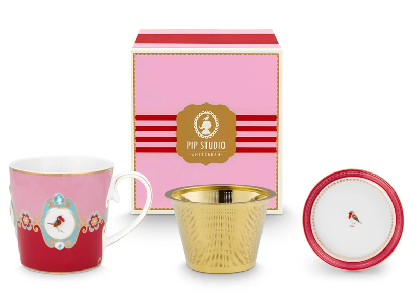 PIP STUDIO Love Birds Medallion Red-Pink Teeset für eine Person