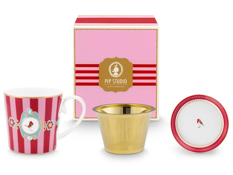 PIP STUDIO Love Birds Medallion Stripes Red-Pink Teeset für eine Person