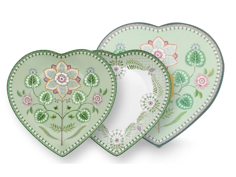 PIP STUDIO Lily&Lotus Light Green Herzformteller 21,5cm Set2
