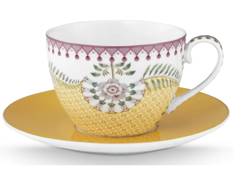 PIP STUDIO Lily&Lotus Tiles Yellow Tasse mit Untertasse 0,3l