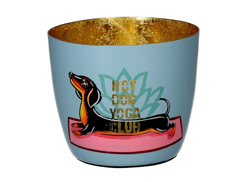 Giftcompany Madras Windlicht M Yoga Hund blau/gold 8,5cm