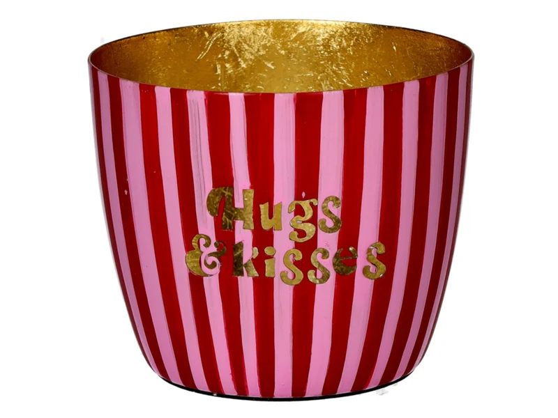 Giftcompany Madras Windlicht M Hugs and Kisses pink/gold 8,5cm