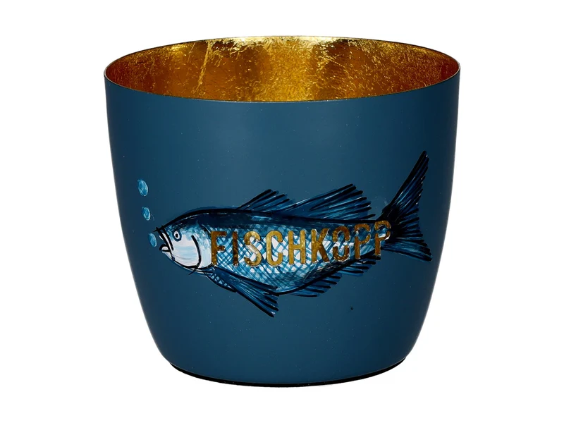 Giftcompany Madras Windlicht M Fischkopp blau/gold 8,5cm