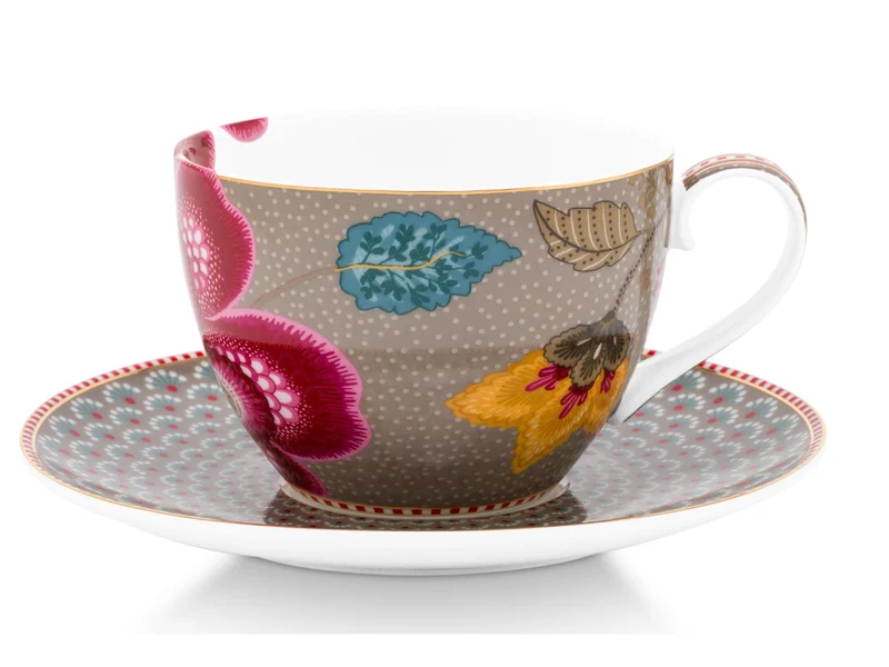 PIP STUDIO Blooming Tales Khaki Tasse mit Untertasse 0,3l