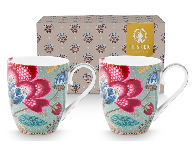 PIP STUDIO Blooming Tales Fantasy Blue Henkelbecher XL 0,65l Set2