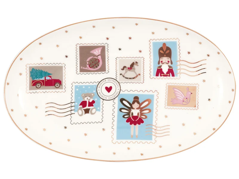 Greengate Xmas letter Servierplatte oval small white 15x24cm