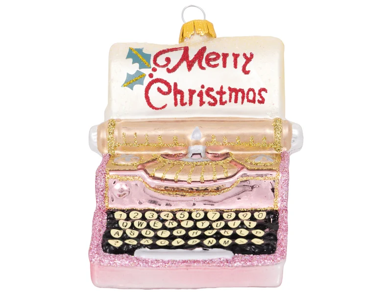 Greengate Anhänger Glas Schreibmaschine Merry Xmas pale pink 9cm