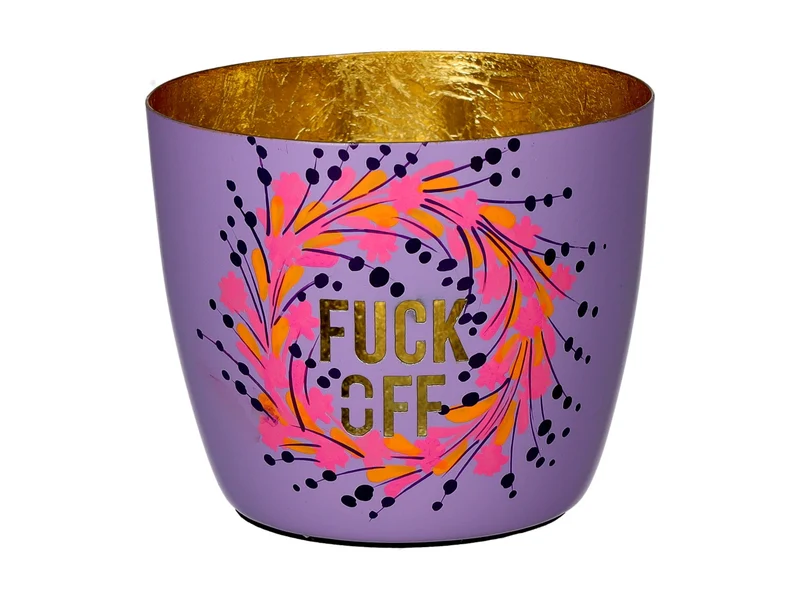 Giftcompany Madras Windlicht M Fuck off lila/gold 8,5cm
