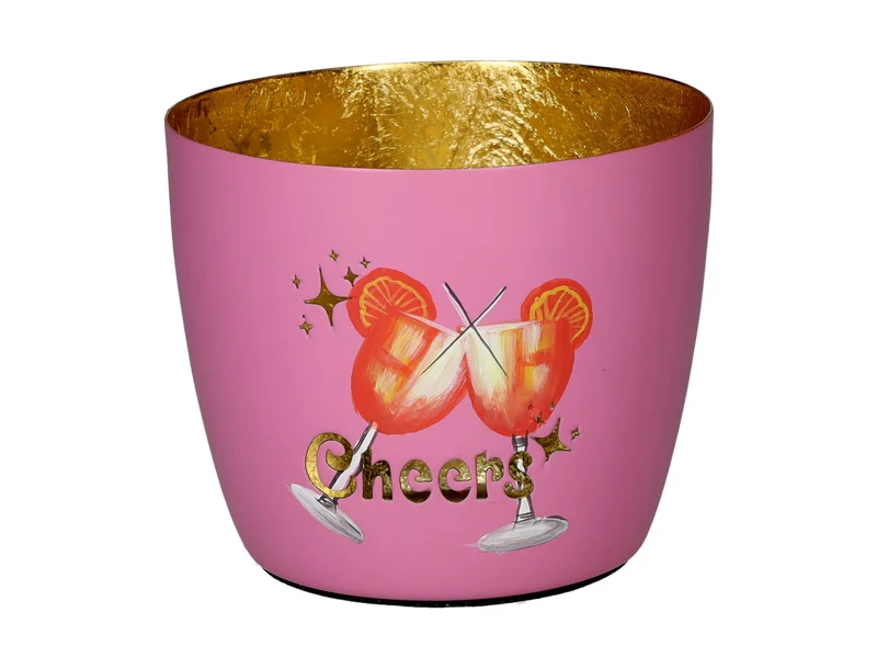 Giftcompany Madras Windlicht M Cheers rosa/gold 8,5cm