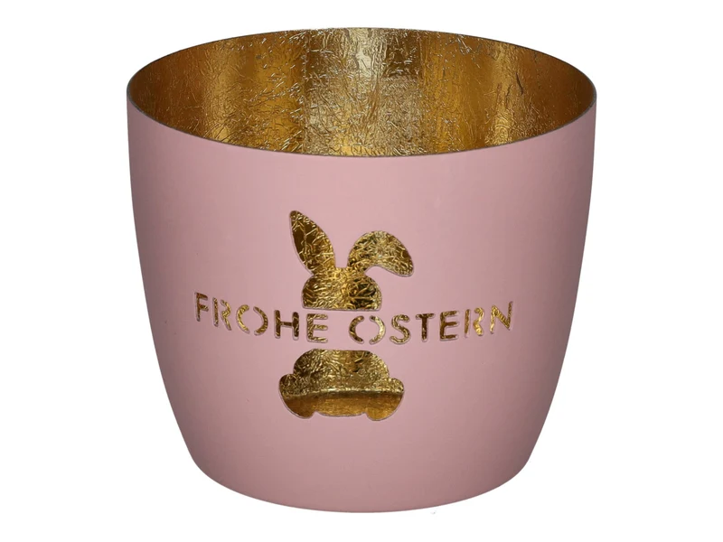Giftcompany Madras Windlicht M Frohe Ostern rosa/gold 8,5cm
