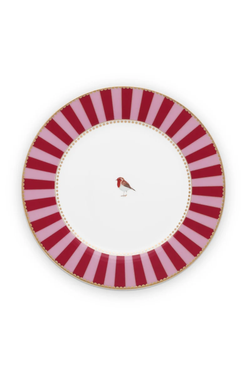 PIP STUDIO Love Birds Frühstücksteller Stripes rot-pink 21cm