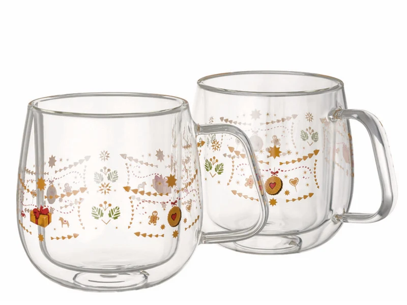 Hutschenreuther Christmas Love Glas dekoriert Becher doppelwandig 2er Set