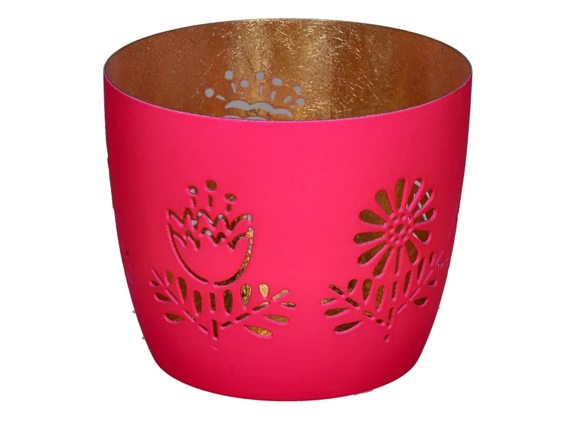 Giftcompany Madras Windlicht M Blumen hot pink/gold 8,5cm