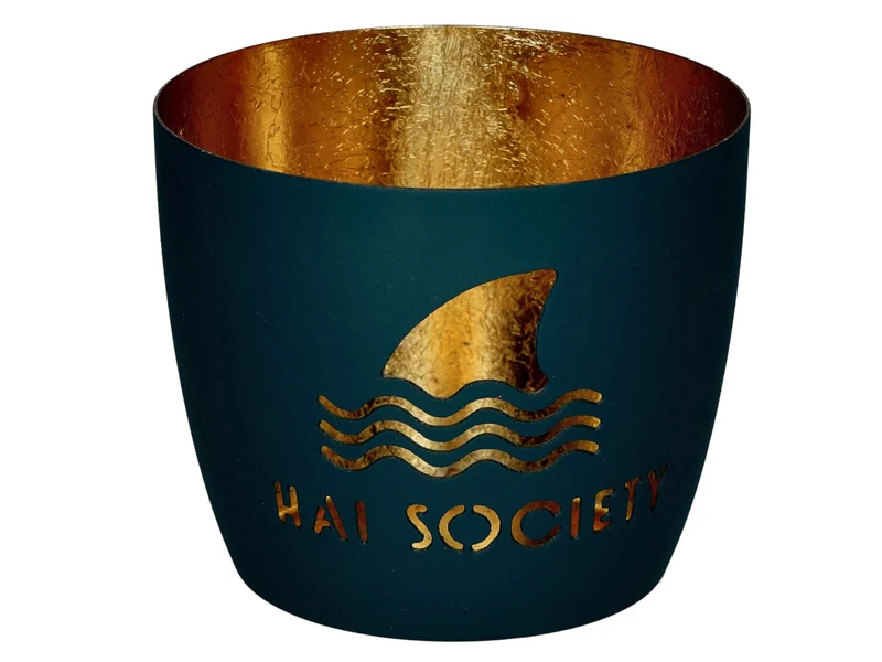 Giftcompany Madras Windlicht M Hai Society windsor blue/gold 8,5cm