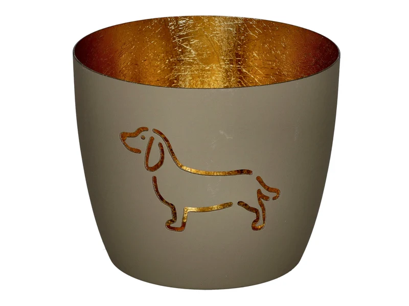 Giftcompany Madras Windlicht M Dackel hot sandstone/gold 8,5cm