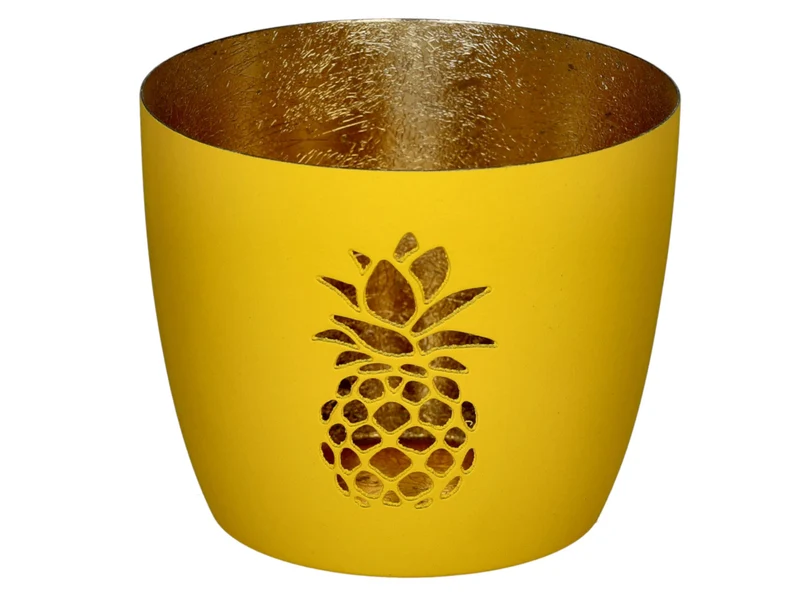 Giftcompany Madras Windlicht M Ananas neon gelb/gold 8,5cm
