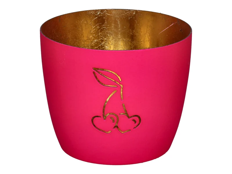 Giftcompany Madras Windlicht M Kirsche Herzen hot pink/gold 8,5cm