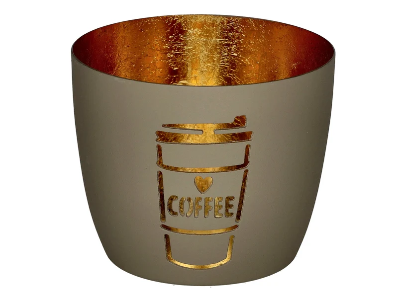 Giftcompany Madras Windlicht M Kaffee Becher sandstone/gold 8,5cm