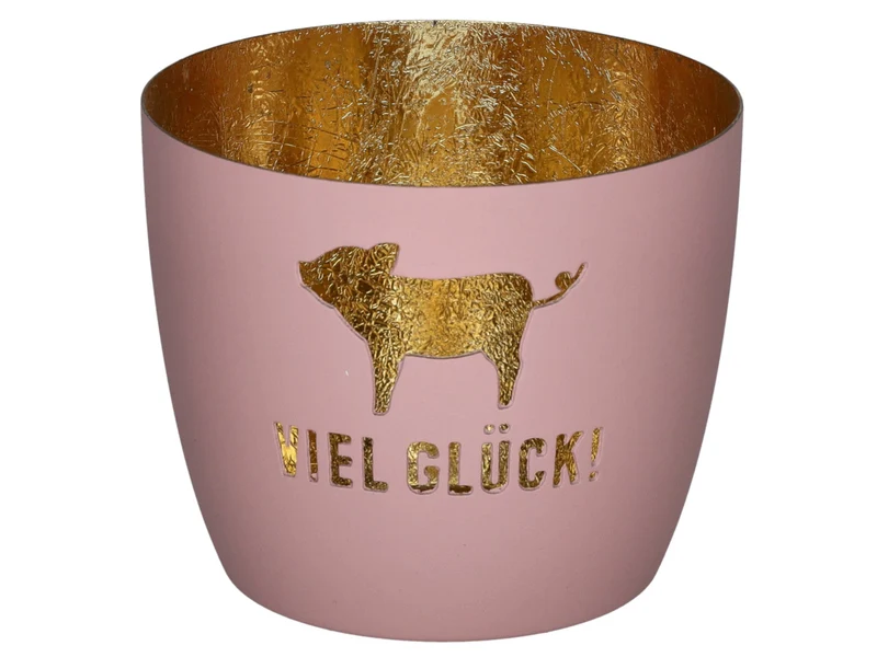 Giftcompany Madras Windlicht M Viel Glück rosa/gold 8,5cm