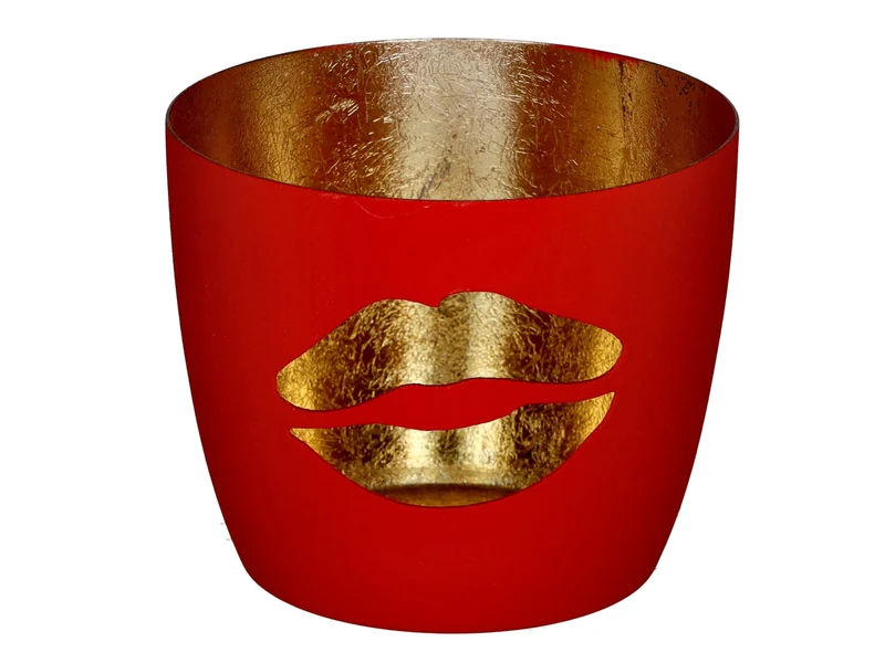 Giftcompany Madras Windlicht M Lippen rot/gold 8,5cm