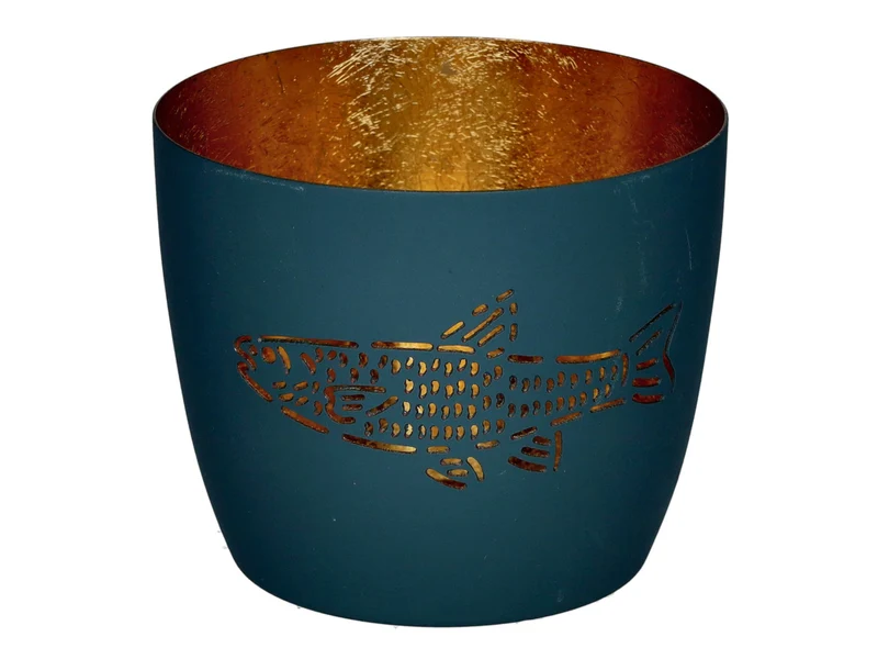 Giftcompany Madras Windlicht M Fisch powder blue/gold 8,5cm