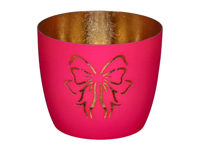Giftcompany Madras Windlicht M Schleife hot pink/gold 8,5cm