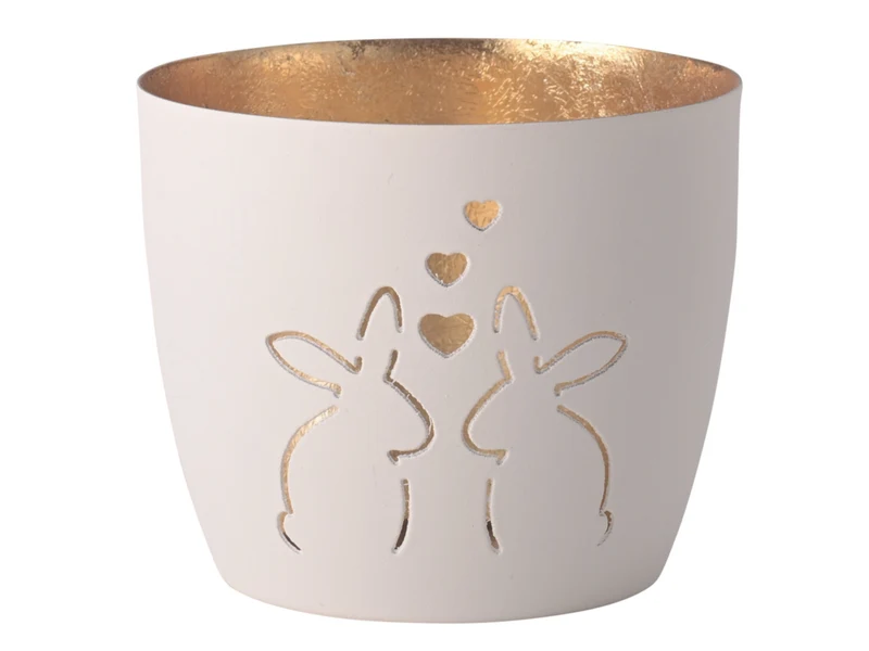 Giftcompany Madras Windlicht M Hasen weiß/gold 8,5cm