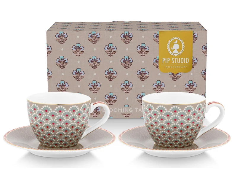 PIP STUDIO Blooming Tales Khaki Espressotasse mit Untertasse 0,12l Set2