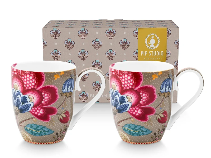 PIP STUDIO Blooming Tales Fantasy Khaki Henkelbecher XL 0,45l Set2