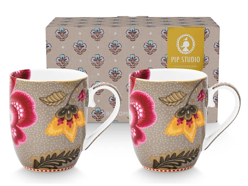 PIP STUDIO Blooming Tales Fantasy Khaki Small Henkelbecher 0,2l Set2
