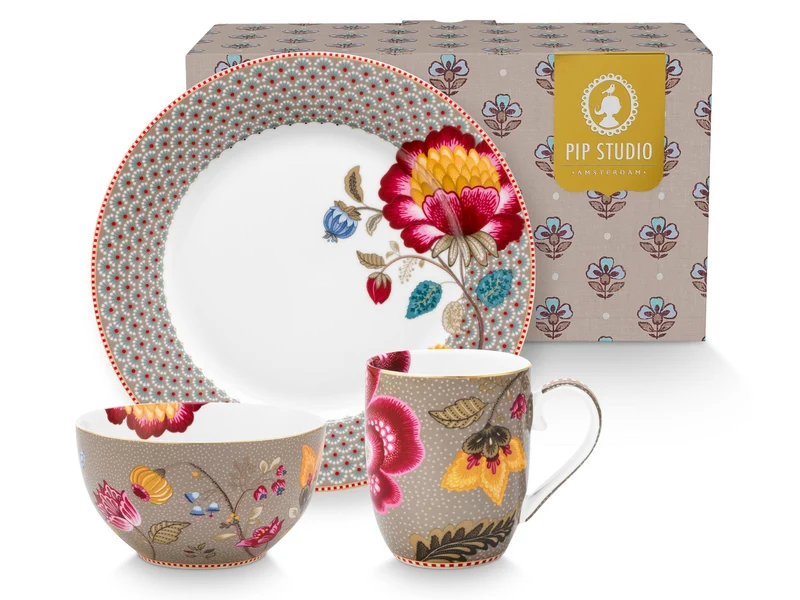 PIP STUDIO Blooming Tales Fantasy Khaki Frühstücksset Set3