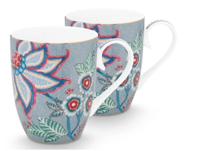 PIP STUDIO Flower Festival Henkelbecher Light Blue 350ml Set2