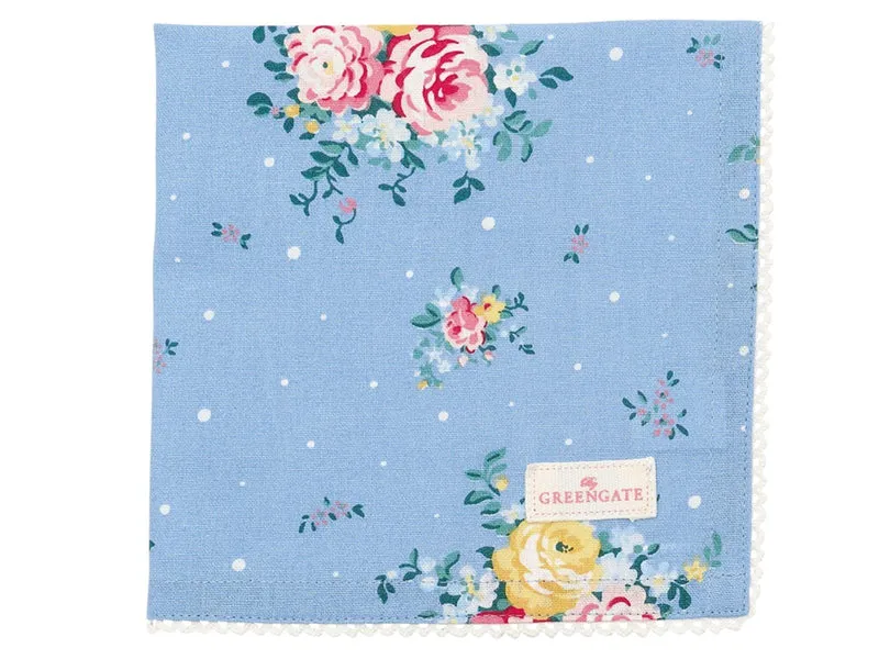 Greengate Laura Stoffserv. mit Spitze dusty blue 40 x 40 cm
