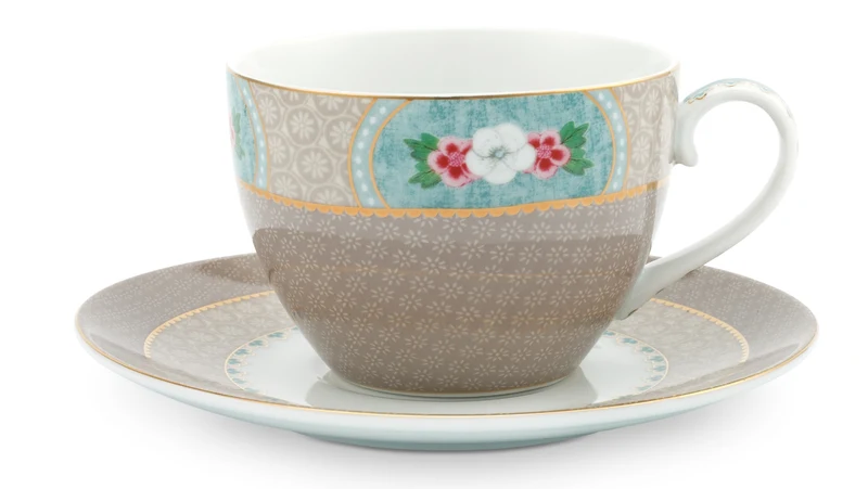 PIP STUDIO Blushing Birds Tasse mit Untertasse kahki 0,3l