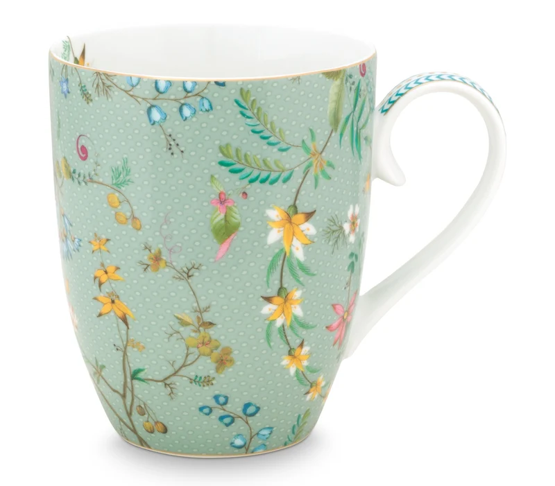 PIP STUDIO Jolie Flowers Blue Becher mit Henkel gross 0,35 l
