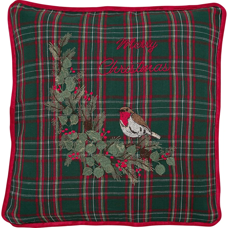 Greengate Dagmar Kissenhülle christm. green m. Stick 40x40cm