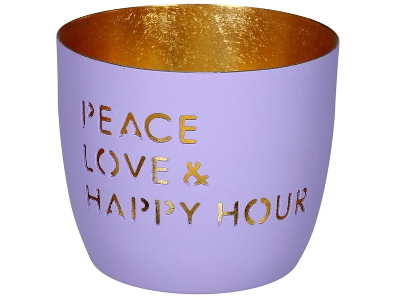 Giftcompany Madras Windlicht M Peace, Love & Happy hour lila/gold 8,5cm