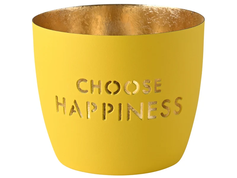 Giftcompany Madras Windlicht M Choose happiness gelb/gold 8,5cm