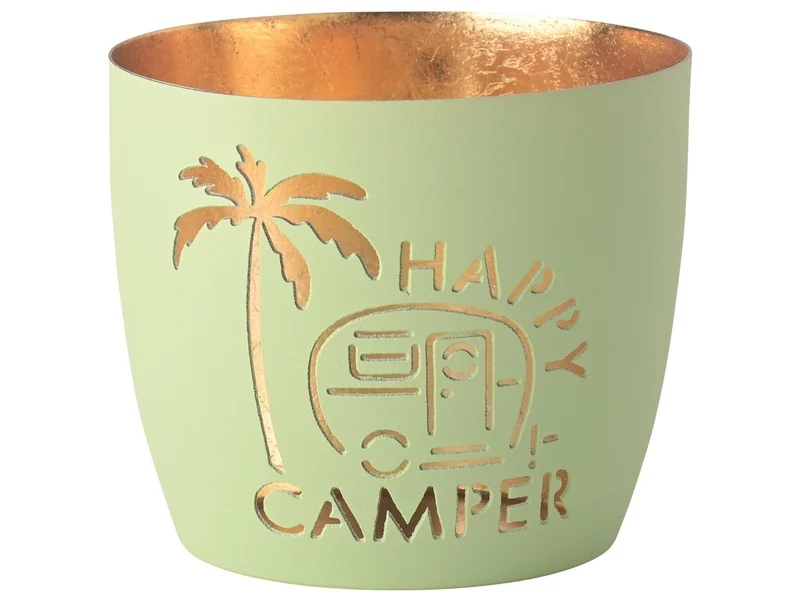 Giftcompany Madras Windlicht M Happy camper pastellgrün/gold 8,5cm