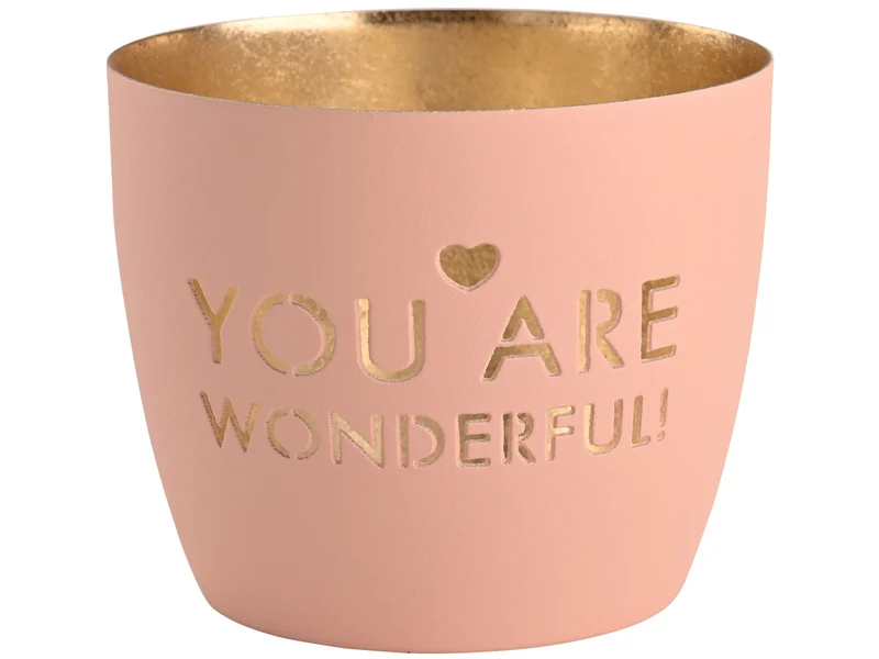 Giftcompany Madras Windlicht M You are wonderful! pastellrosa/ gold 8,5cm