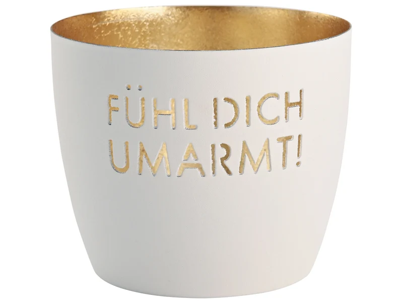 Giftcompany Madras Windlicht M Fühl dich umarmt! weiß/gold 8,5cm